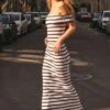 Dynamite Arya Ribbed Maxi Skirt In Black & White Pinstripe
