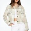 Dynamite Cropped Plaid York Shacket In Beige/ Off-White/Green