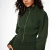 Dynamite Cropped Zip Up Sweatshirt In Mountain View Green