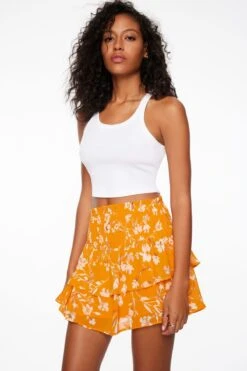 Dynamite Tiered Mini Skirt In Orange Floral