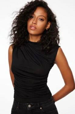 Dynamite Draped Crew Neck Top In Jet Black