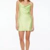 Dynamite Dani Cowl Neck Satin Slip Dress In Sap Green