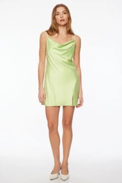 Dynamite Dani Cowl Neck Satin Slip Dress In Sap Green