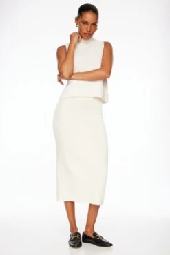 Dynamite Heavenlyarn™ Midi Skirt In Sea Salt Beige