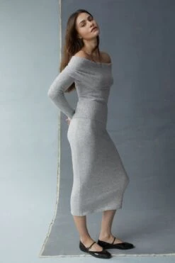 Dynamite Heavenlyarn™ Midi Skirt In Medium Grey Melange