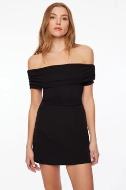 Dynamite Off Shoulder Draped Bodysuit In Jet Black