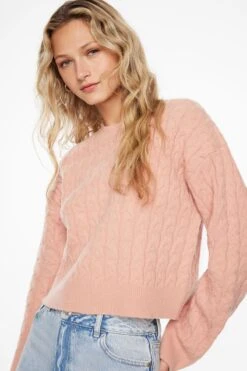 Dynamite Heavenlyarn™ Cable Knit Sweater In Misty Rose Pink