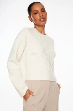 Dynamite Heavenlyarn™ Cable Knit Sweater In Sea Salt Beige