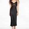 Dynamite V-Neck Satin Slip Midi Dress In Jet Black