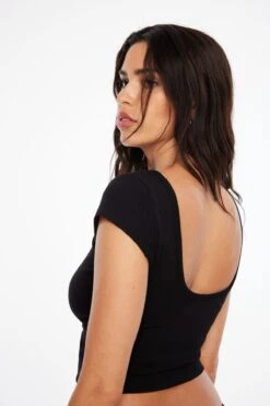 Dynamite Skye Ribbed Open Back Top In Jet Black