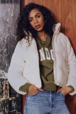 Dynamite Teddy Puffer Jacket In Sea Salt Off White