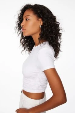 Dynamite Harley Short Sleeve Ruched Tee In Bright White