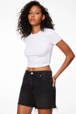 Dynamite Harley Short Sleeve Ruched Tee In Spring Grey Mix