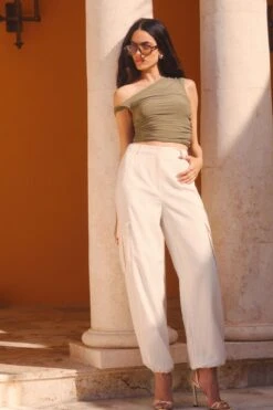 Dynamite Gia Cargo Parachute Pants In Sea Salt Beige