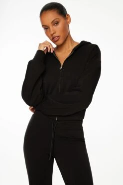 Dynamite Scuba Cropped Zip Up Hoodie In Jet Black