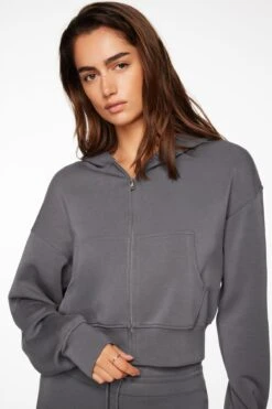 Dynamite Scuba Cropped Zip Up Hoodie In Charcoal Grey
