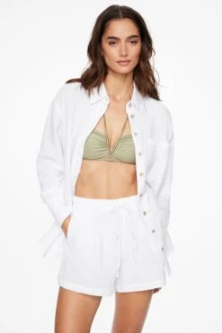 Dynamite Waffle Button Up Shirt In Bright White