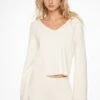 Dynamite Long Sleeve V-Neck Sweater In Sea Salt Beige