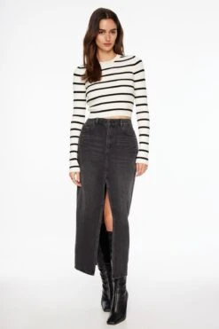 Dynamite Denim Maxi Skirt In Dark Black