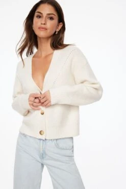Dynamite Heavenlyarn™ V-Neck Cardigan In Sea Salt Melange