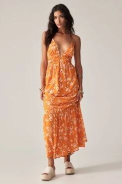 Dynamite Leigh Strappy Back Maxi Dress In Orange Floral