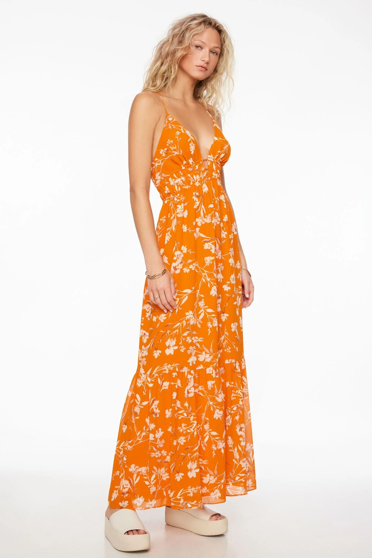 Dynamite Leigh Strappy Back Maxi Dress In Orange Floral - Image 3