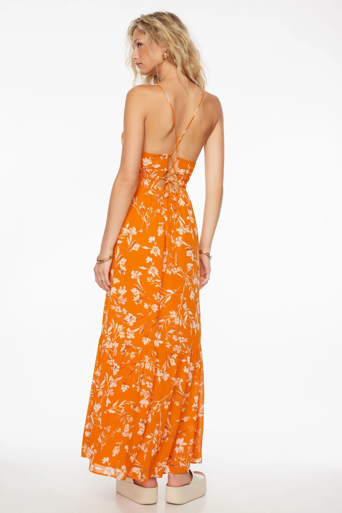 Dynamite Leigh Strappy Back Maxi Dress In Orange Floral - Image 5