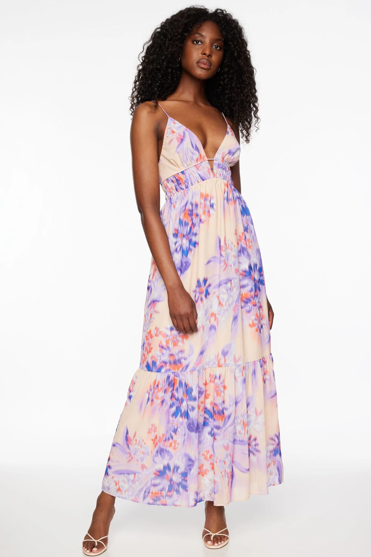 Dynamite Leigh Strappy Back Maxi Dress In Violet Purple Floral - Image 2