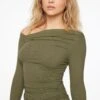 Dynamite Long Sleeve Draped Top In Kalamata Green