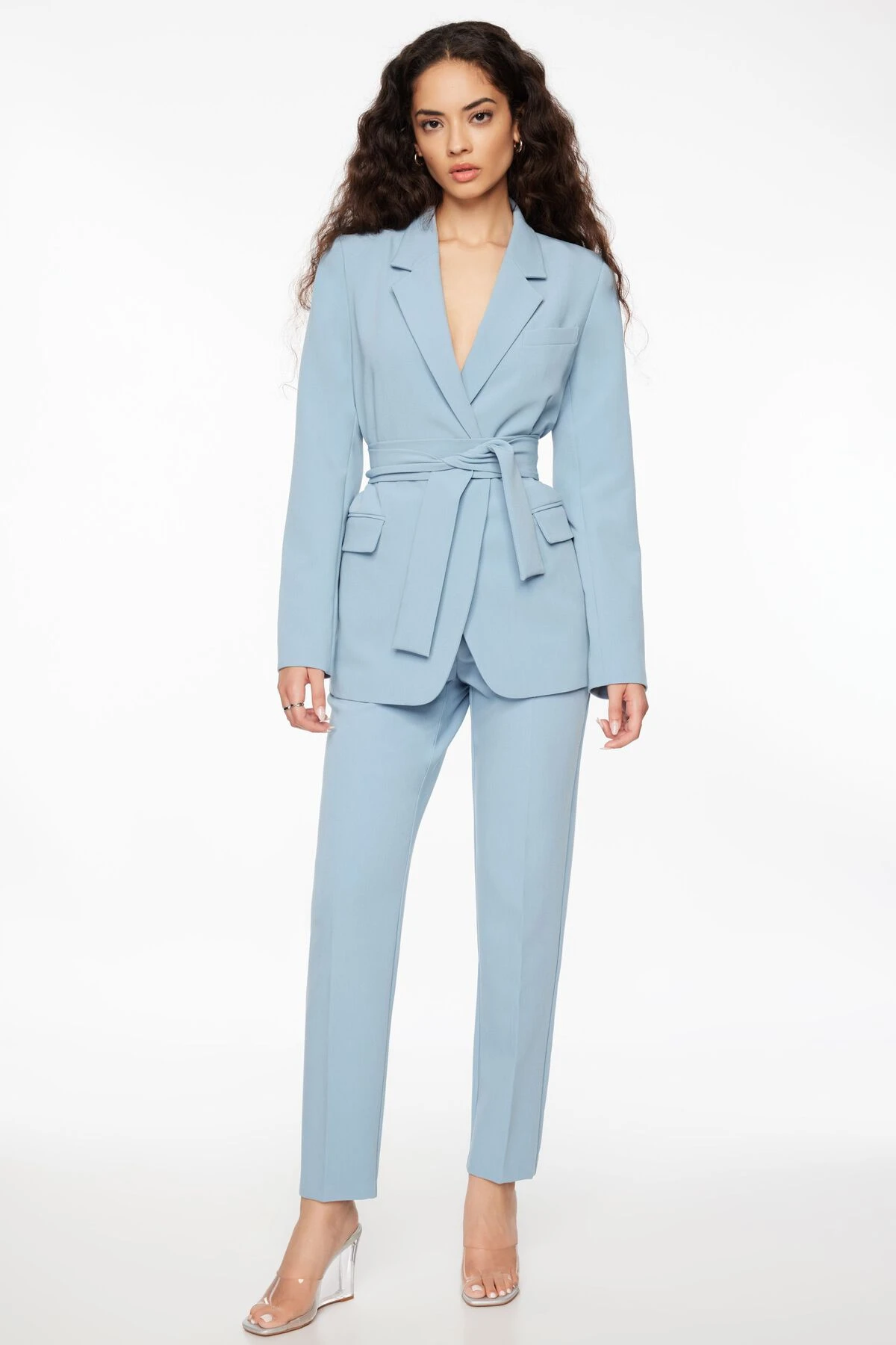 Dynamite Leia Belted Blazer In Ashley Blue - Image 2