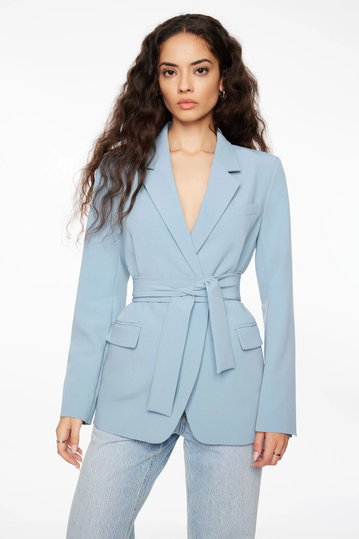 Dynamite Leia Belted Blazer In Ashley Blue - Image 3