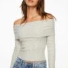 Dynamite Heavenlyarn™ Off Shoulder Yarn Sweater In Medium Grey Melange