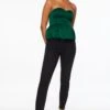 Dynamite Bare Peplum Satin Top In Jewel Green