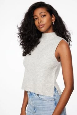 Dynamite Heavenlyarn™ Mock Neck Sweater Vest In Medium Grey Melange