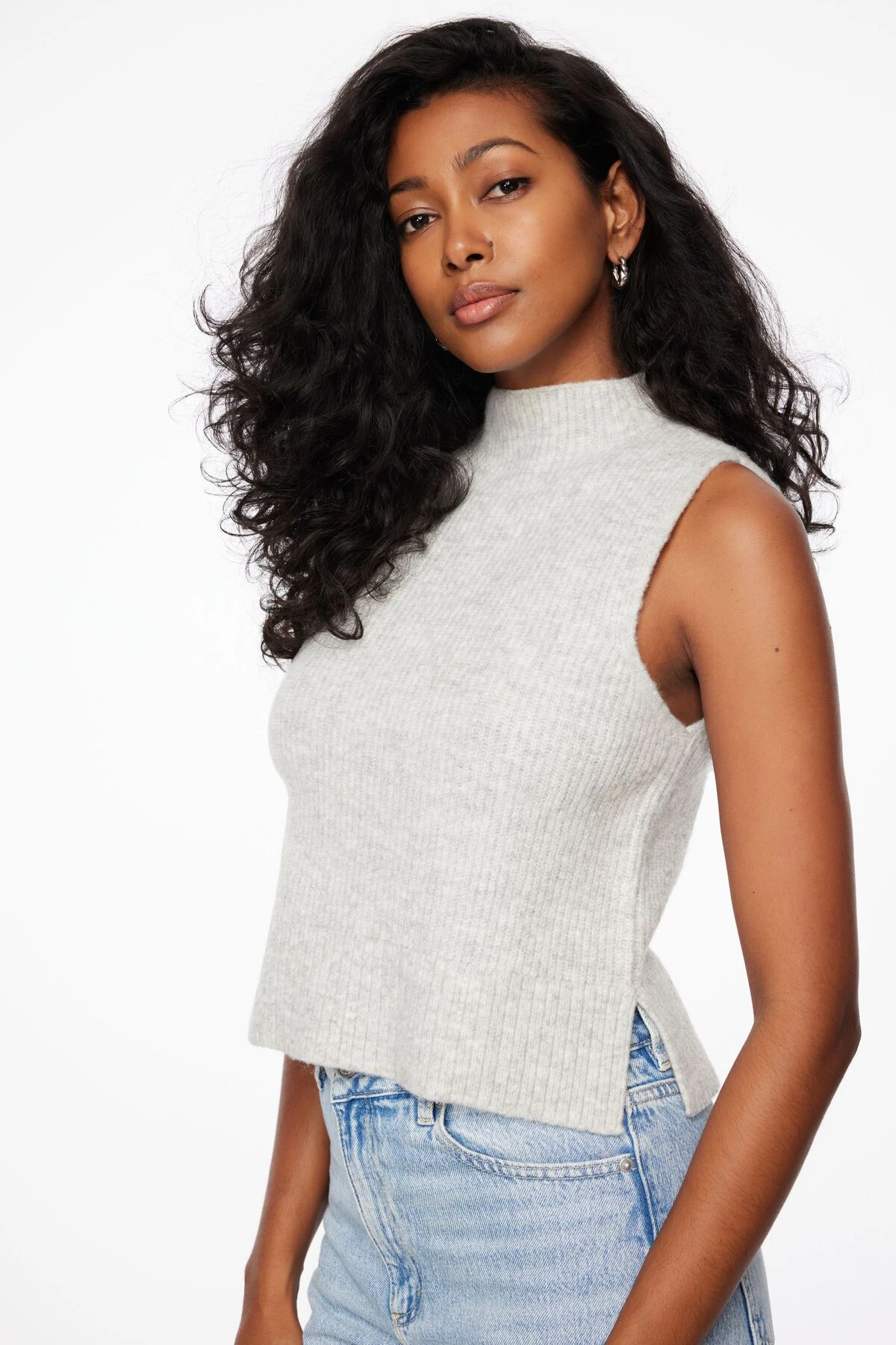 Dynamite Heavenlyarn™ Mock Neck Sweater Vest In Medium Grey Melange