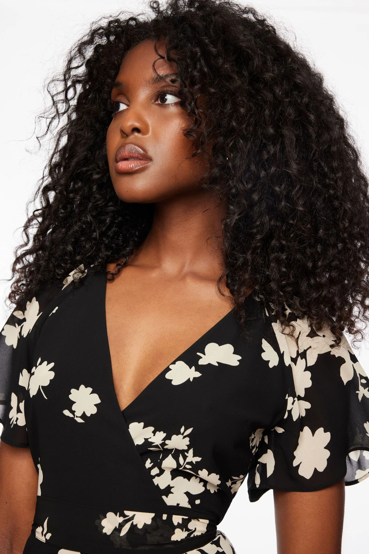 Dynamite Ruffled Wrap Midi Dress In Black Floral - Image 2