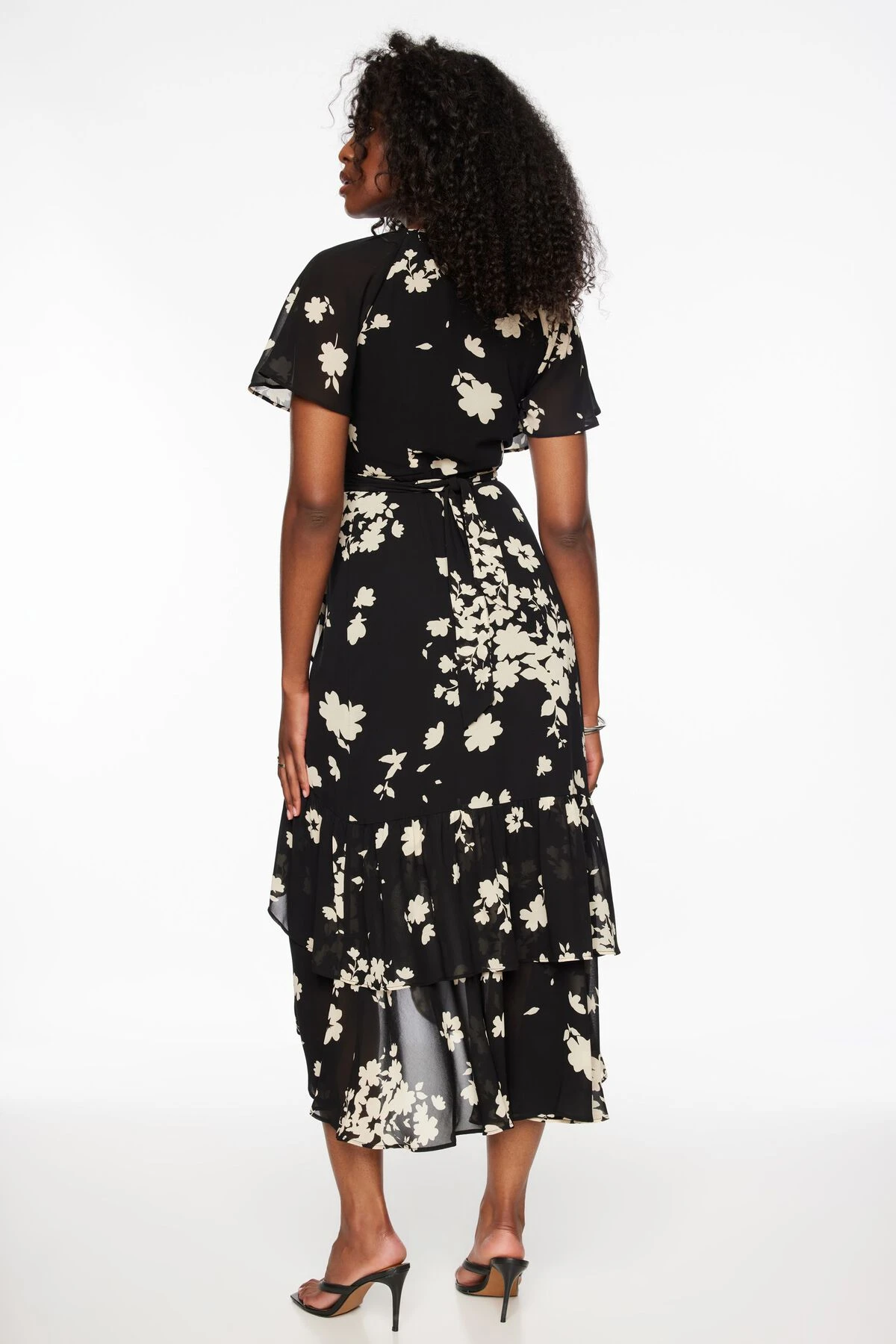 Dynamite Ruffled Wrap Midi Dress In Black Floral - Image 3