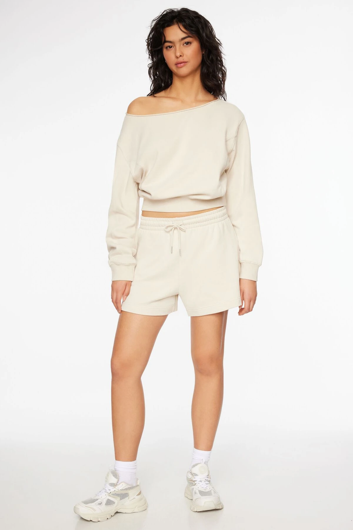 Dynamite Off Shoulder Sweatshirt In Rainy Day Beige - Image 2