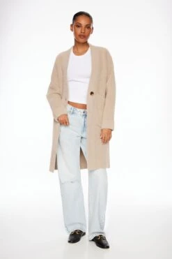 Dynamite Premium Plush™ Midi Cardigan Coat In Silver Mink Brown