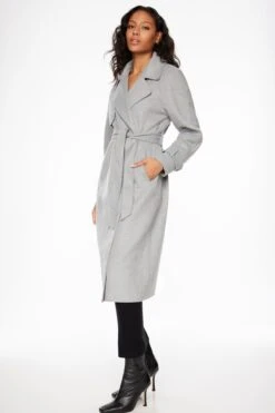 Dynamite Wool Trench Coat In Grey