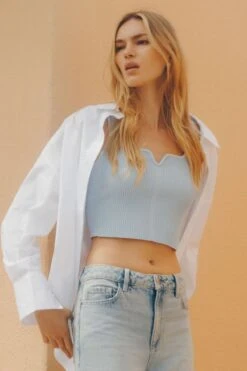 Dynamite Nylon Sweater Tank Top In Celestial Blue