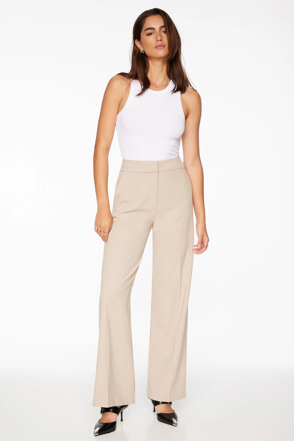 Dynamite Yasmin Straight Leg Pants In Pure Cashmere Brown