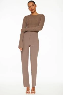 Dynamite Lina Full Length Slim Pants In Deep Taupe