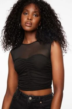 Dynamite Mesh Bustier Top In Jet Black