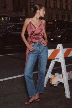 Dynamite Justina Rhinestone Straight Leg Jeans In Indigo Medium Light