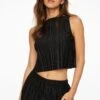 Dynamite Plissé Boat Neck Top In Jet Black