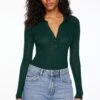 Dynamite Polo Sweater Bodysuit In Jewel Green