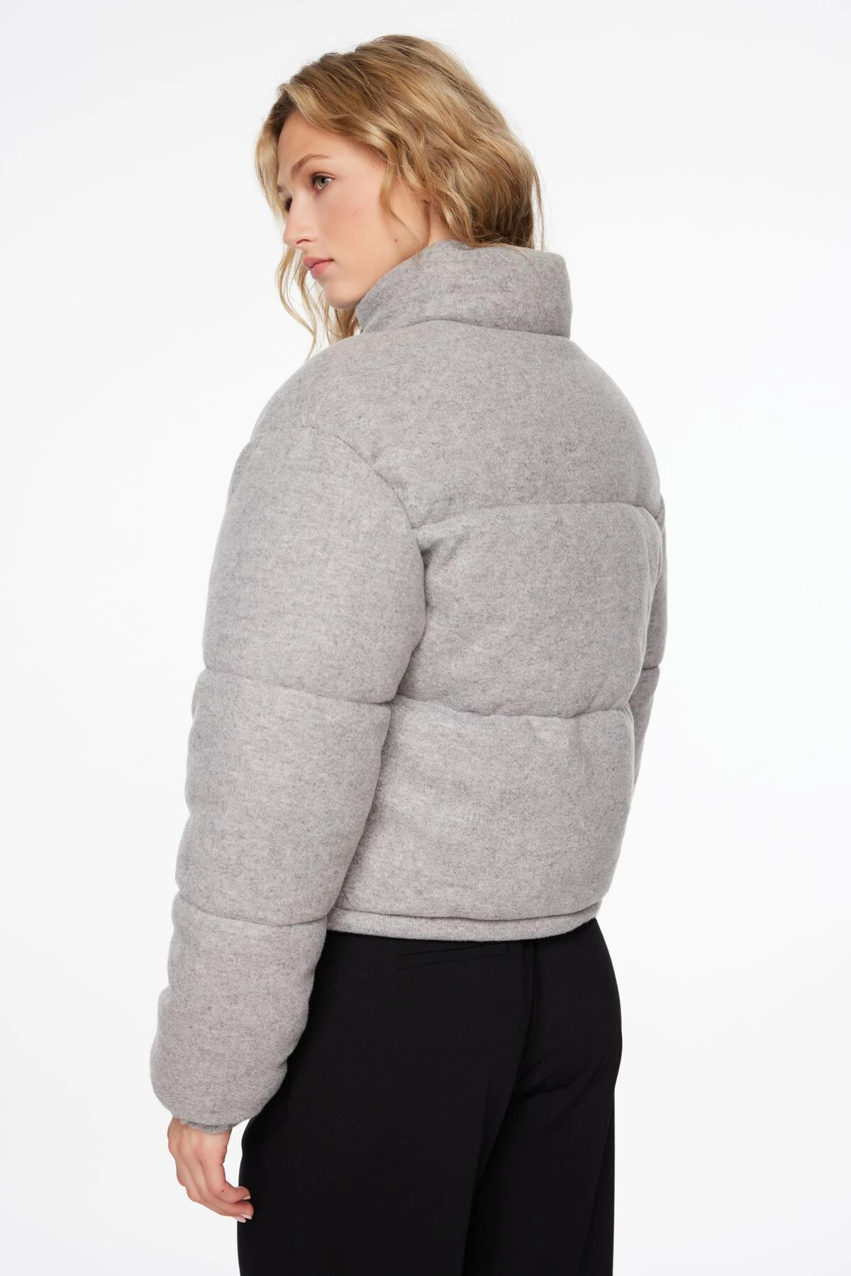 Dynamite Quilted Brushed Knit Puffer In Medium Grey Melange - Image 6