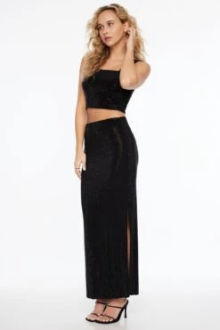Dynamite Arya Rhinestone Maxi Skirt In Jet Black