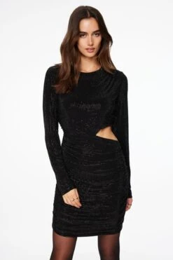 Dynamite Rhinestone Cutout Dress In Jet Black